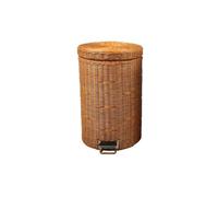 XINGNANUP Garbage Cans Rattan Round Trash Can With Lid Stainless Steel Bracket,Yellow,brown Indoor Dustbins Slow Down
