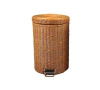 XINGNANUP Garbage Cans Rattan Round Trash Can With Lid Stainless Steel Bracket Yellow brown Indoor Dustbins Slow Down(S)