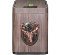 XINGNANUP Waste Bin Vintage Wood Grain Trash Can with Lid, Smart Induction with Removable Liner Bucket and USB Charging Port, Modern Square Automatic Rubbish(Deer,10L)