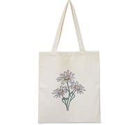 XINGNIAO Canvas Floral Botanical Tote Bag for Women Teacher, Reusable Grocery Bags, Cute Cat Tote Bags Aesthetic for Shopping