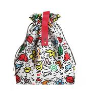 XINGNIAO Creative Graffiti Insulated Lunch Bag, Cotton Canvas Drawstring Bento Tote for Picnics
