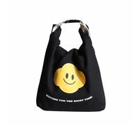 XINGNIAO Japanese Bento Bag, Stylish Smiley Face Canvas Insulated Lunch Tote with Handle and Buckle Roll-up Lunch Bag