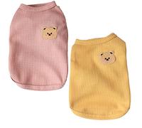 XINGNIAO Summer Lightweight Cotton Dog & Cat Shirt Tee - Soft, Breathable, Stretchy - Small, Medium Sizes - Yellow & Pink Cartoon Design - 2 Pack