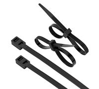 XINGO 100 PCS Double Head Black Cable Ties, 300mm x 7.6mm, Heavy Duty Double Lock Wire Ties with 120 Pounds Tensile Strength, Self-Locking Nylon Zip Ties for Indoor and Outdoor