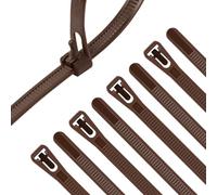 XINGO 100PCS 16 inch Brown Releasable Cable Zip Ties Adjustable Wire Cable Ties, Reusable Zip Ties Tie Straps for Multi-Purpose Use Indoor and Outdoor Plastic Tie Wire