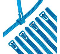 XINGO 100PCS Releasable Cable Zip Ties Adjustable Wire Cable Ties, Reusable Zip Ties Tie Straps for Multi-Purpose Use Indoor and Outdoor Plastic Tie Wire (450mm x 7.6mm, Blue)