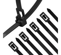 XINGO 100PCS Releasable Cable Zip Ties Adjustable Wire Cable Ties, Reusable Zip Ties Tie Straps for Multi-Purpose Use Indoor and Outdoor Plastic Tie Wire (400mm x 7.6mm, Black)