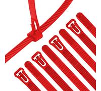 XINGO 100PCS Releasable Cable Zip Ties Adjustable Wire Cable Ties, Reusable Zip Ties Tie Straps for Multi-Purpose Use Indoor and Outdoor Plastic Tie Wire (400mm x 7.6mm, Red)