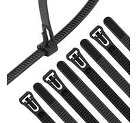 XINGO 100PCS Reusable Cable Ties Black, 200mm x 7.6mm, Releasable Adjustable Wire Cable Ties, Multi-Purpose Use Plastic Tie Wire for Indoor and Outdoor