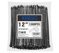 XINGO 12 Inch Black Zip Ties Heavy Duty 1200 PCS, 75 LBS Tensile Strength, UV Resistant Cable Ties, Premium Self-Locking Plastic Ties for Indoor and Outdoor Use