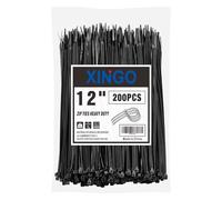 XINGO 12 Inch Black Zip Ties Heavy Duty 200 PCS, 75 LBS Tensile Strength, UV Resistant Cable Ties, Premium Self-locking Plastic Ties for Indoor and Outdoor Use
