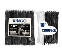 XINGO 1200 PCS Cable Ties Heavy Duty, 250mm x 3.6mm, Black Zip Ties 1000PCS+White 200PCS, 40lbs Tensile Strength, Self-Locking Nylon Wire Ties for Indoor and Outdoor use