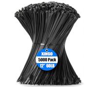 XINGO 5000 PCS Black Zip Ties 12 Inch, 60 LBS Tensile Strength, Self-Locking Nylon Plastic Nylon PA66 Wire Ties for Indoor and Outdoor Use