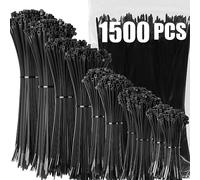 XINGO Cable Zip Ties, 1500 Pack Black Zip Ties Assorted Size 4+6+8+10+12 Inch,Self-Locking UV Resistant Nylon Cable Ties, Perfect for Home, Office, Garden and Workshop