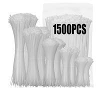 XINGO White Cable Ties Assorted Size 1500 Pack, 4+6+8+10+12 Inch,Self-Locking UV Resistant Nylon Cable Ties, Perfect for Home, Office, Garden and Workshop