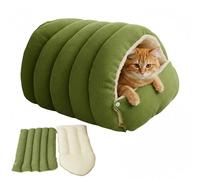 XingRuiTai 3-in-1 Enclosure Cat House Bed，Large Detachable Cat Cave Bed Warm，Cozy Cat Mat Nest Sleeping Bed Puppy House for Cats Small Dogs 22.4x14.5x11 Inches，Green