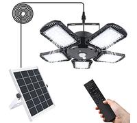 xingruyu Solar Shed Pendant Light Indoor Outdoor, 160LED 1200LM IP65 5-Leaf Solar Motion Sensor Light with Remote & 6 Lighting Modes for Shed Gazebo Barn Garage
