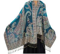 XINGSHUNFU Paisley Pashmina Rave Scarf, Indian Shawl Wraps for Women Exotic Shawls Scarves for Evening Dresses(Peacock Blue)