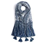 XINGSHUNFU Scarf for Women Lightweight Fashion Floral Printed Scarves Boho Fall Winter Fringed Shawl Wraps(Blue Flower)