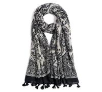 XINGSHUNFU Scarf for Women Lightweight Fashion Floral Printed Scarves Boho Fall Winter Fringed Shawl Wraps(Black Flower)