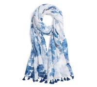 XINGSHUNFU Scarf for Women Lightweight Fashion Floral Printed Scarves Boho Fall Winter Fringed Shawl Wraps(White Flower)