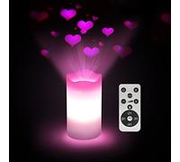 XingsLight Flameless Candles Valentine Romantic Pink Heart Projector Lights Battery Operated Night Light with Remote and Timer, LED Candle Home Decorations