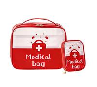 XINGSUI 2 Pcs First Aid Bag Empty, Portable Travel First Aid Kit, Drug Pack Storage Bag Empty, for Home, Office, Vehicle, Camping, Workplace & Outdoor (Red Transparent, 2 Sizes)