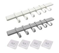 XINGSUI Kitchen Utensils Holder Wall Mounted-2 Sets Kitchen Utensil Hooks, No Drilling Wall Mounted Hook Rack,for Bathroom and Kitchens(with 6 Sliding Hooks)