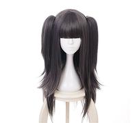 Xingwang Queen Women Girls' Cosplay Wig Long Straight Black Grey Mixed A Little Purple Hair Synthetic Wigs with Two Ponytails