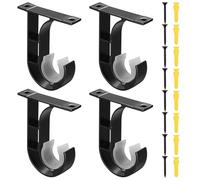 Xingwenhao 4 Pcs Black Aluminum Alloy Curtain Pole Brackets, Heavy Duty Metal Curtain Rod Holders, Suitable for 25mm-40mm Wall Poles Rods