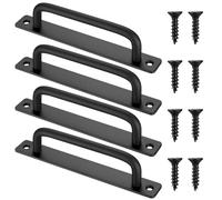 Xingwenhao 4 Pcs Black Sliding Door Handles, Pull Push Door Handles with Back Plate, Door Pull Handles for Kitchen Bathroom Cupboard Cabinet Garage Patio Barn Gate Shed Door Sliding Handles Hardware