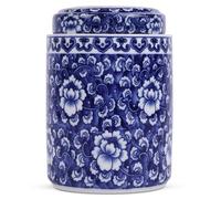 XINGYAN Chinese Traditional Antique Style Blue and White Porcelain Ginger Jar Ceramic Covered Jar Flower Vase with Lid,China Ming Style,China Chinoiserie Design (Cylinder)