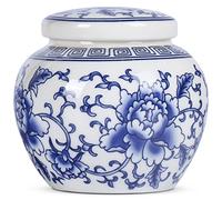 XINGYAN Chinese Traditional Blue and White Porcelain Ceramic Small Ginger Jar with Lid,for Tea Storage,Home Decorative,Home Decor Jar,Bud vase (Model-2)