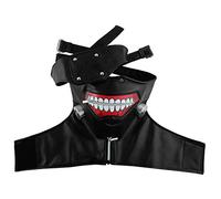 XINGYAOGJ Tokyo Kaneki Ken Mask Zipped Teeth 3D PU Leather Face Mask With Detachable Eye Patch Halloween Cosplay Party Fancy Dress Half Face Mask Costume Props