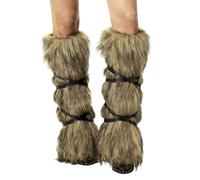 XINGYAOGJ Women Faux Fur Long Leg Warmers with Adjustable Straps Medieval Furry Boot Cuffs Covers for Halloween Christmas Costume Viking & Medieval Cosplay, LARP & Ren Faire
