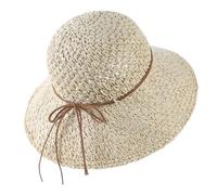 XINGYAOGJ Women Wide Brim Straw Hat Floppy Crochet Sun Hat UV Protection Summer Beach Cap Breathable Foldable Travel Straw Bucket Hats Beige