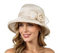 XINGYAOGJ Womens Floral Organza Church Hat Wide Brim Fascinator Cloche Bowler Bucket Hat Bowknot Cocktail Tea Party Wedding Bridal Hat Beige
