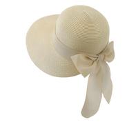 XINGYAOGJ Womens Straw Sun Hat Wide Brim UV Protection Bowknot Bucket Hat Foldable Packable Summer Travel Beach Cap Floppy Fishing Cap Beige