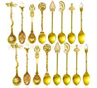 XingyLi 16 Pcs Vintage Carved Coffee Spoons, Retro Crystal Zinc Alloy Tea Dessert Spoons, Decorative Royal Stirring Spoon for Sugar Ice Cream Cake Soup Espresso Kitchen Bar Office Cafe Tableware