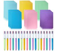 XingyLi 36 Pieces 4 Colours Ballpoint Pen Set, 18 Pieces 4 in 1 Retractable Ballpoint Pen with 18 A6 Notebook Small, Retractable Multicoloured Pens 1.0 mm, Multicoloured Printing Pens for Office Home