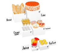 XingyLi 6Pcs Buffet Risers, 3x4x5x6x7x8 Inch White Acrylic Food Risers Display Boxes with 6 Mini Signs, Cube Dessert Table Display Stands with Hollow Bottoms, Nesting Risers for Weddings Catering
