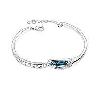 XINGYU Crystal Aquamarine Tennis Bracelet Charming Women'S Austrian Bangle With Extender Silver Fine Jewellery Ladies Lovely Heart Shape Gifts For Women Girls