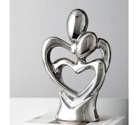 XINGYUANHE Silver Heart In Heart Sculpture Ceramic Figure Hug People Statue Bust Wedding Gift Home Decoration