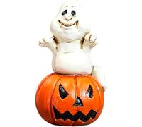 XingYunMaiQiu Glow-in-the-Dark Ghost Pumpkin Halloween Decor - 9cm Spooky Resin Figurine for Indoor/Outdoor Display (150g) - Perfect for UK Halloween Parties & Gothic Home Decor