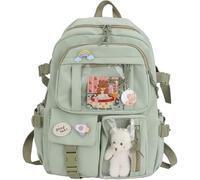 XingYunMaiQiu Kawaii Backpack with Pendant, Large Capacity Cute Bear Accessories Backpack for School Multi Pocket Rucksack for Teen Girls Cute Kawaii School Backpacks (Green)