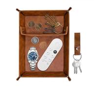 XINHAITC Valet Tray Desktop Storage Organiser Bedside Organiser Catchall Tray PU Leather Tray Holder with Removable Dividers, Store Keys Wallet Phone Glasses Coin Jewelry,Fathers Day Gift