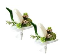 Xinhewong White Tulip Set of 2 Boutonniere for Men for Wedding Groom Groomsmen Boutonniere for Wedding Ceremony Anniversary Formal Dinner Party (Tulip-A)