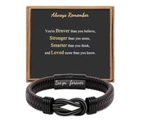 xinhong Leather Bracelet Gifts for Men, Multi-Layer Braided Leather Bracelet with Clasp and Lettering Love You Forever, Men Infinity Bracelets Gift for Dad Husband Boyfriend Son (Always Remember, XL)