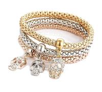 XINHONGJIN 3 Pcs Corn Bracelet，Crystal Charms Multilayer Bracelets，Gold/Silver/Rose Gold Corn Chain Bracelet for Women, 7.5 inches, 合金钢