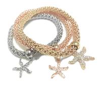 XINHONGJIN 3 Pcs Corn Bracelet，Crystal Charms Multilayer Bracelets，Gold/Silver/Rose Gold Corn Chain Bracelet for Women